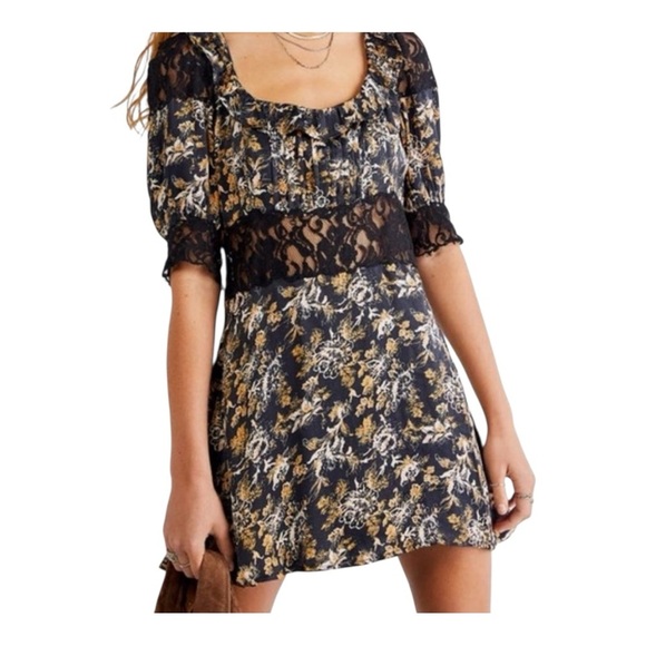 Free People black and tanRuched Ruffled Mini Dress - Picture 1 of 8